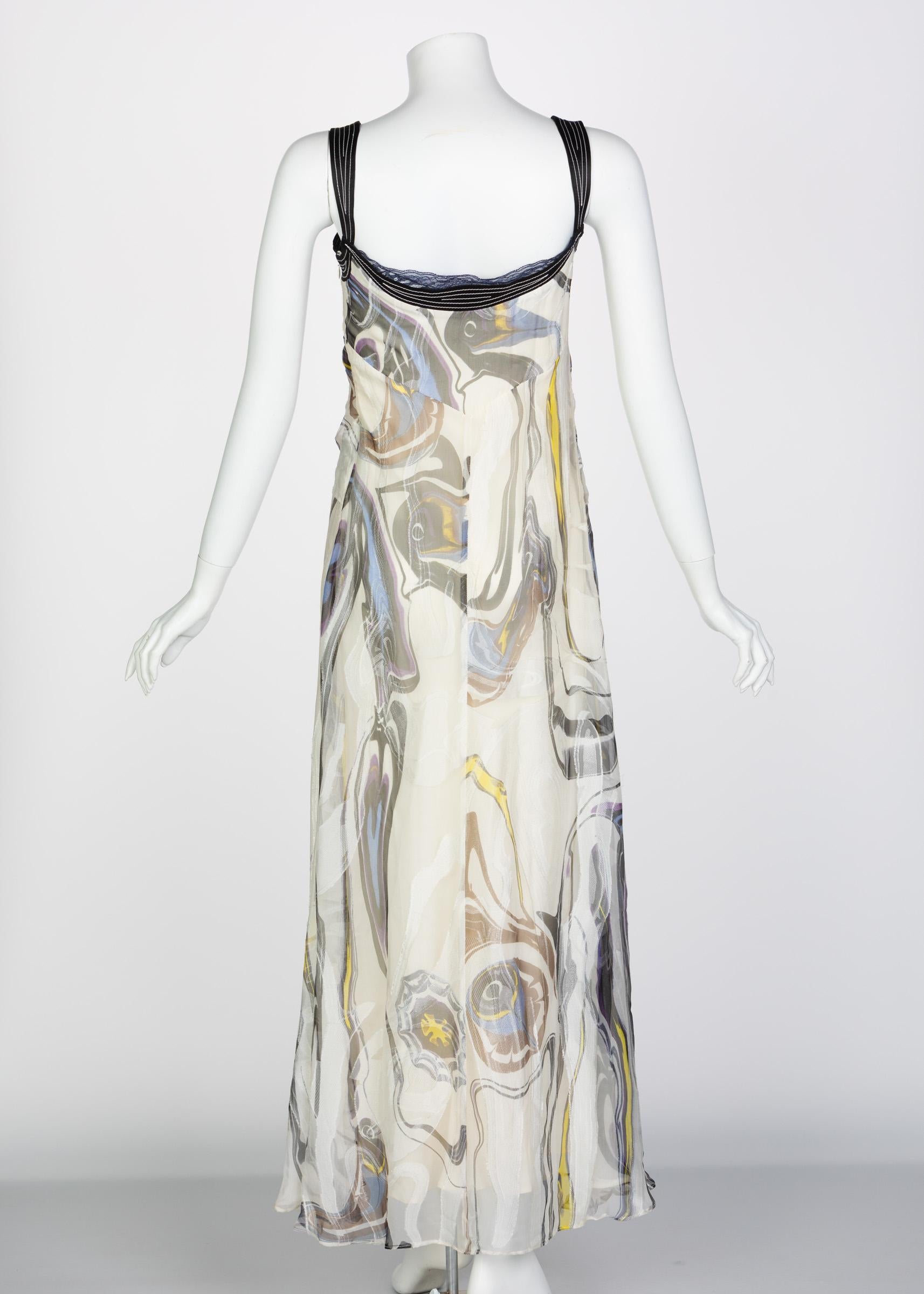 Nina Ricci Sleeveless Swirl Print Silk Maxi Dress  For Sale 1