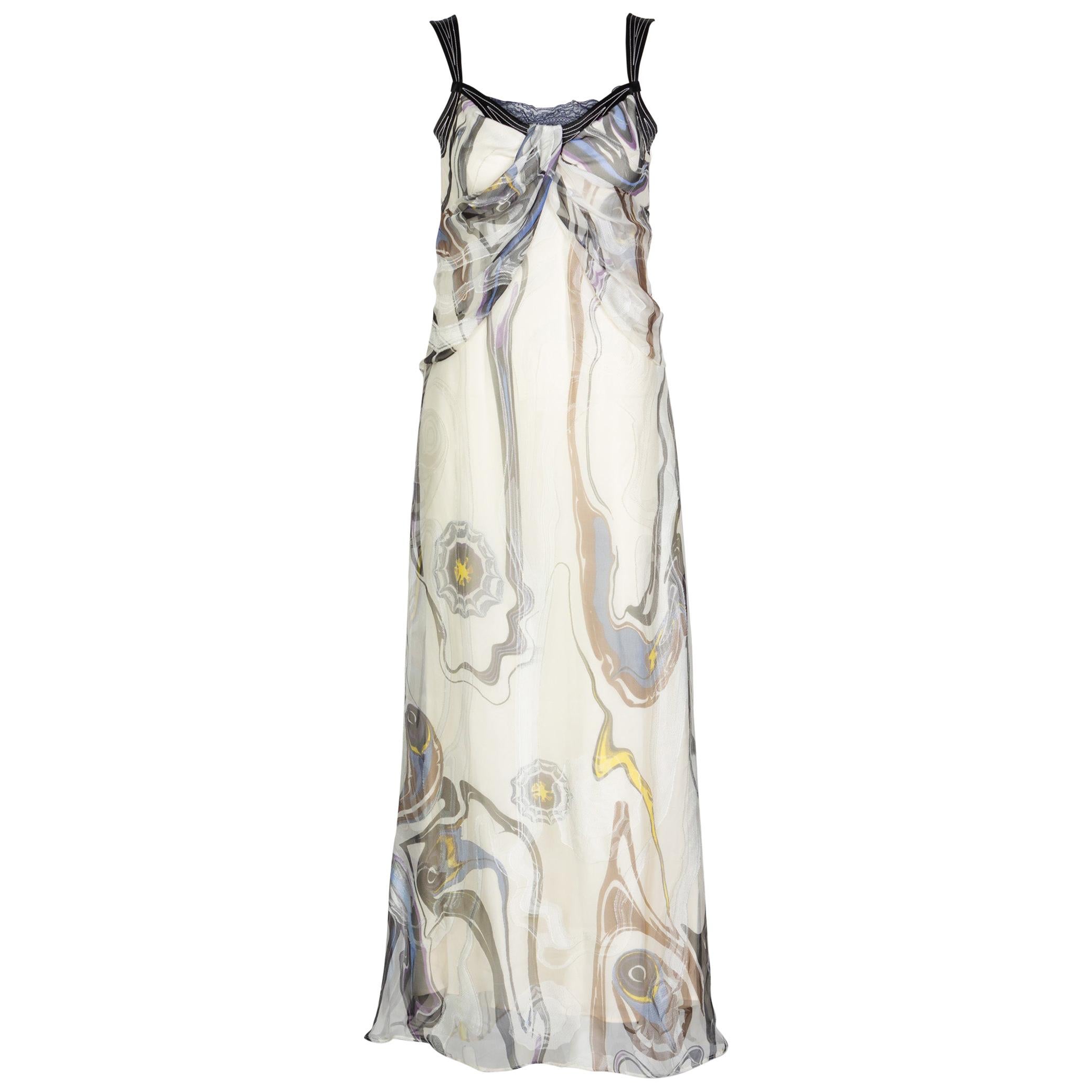 Nina Ricci Sleeveless Swirl Print Silk Maxi Dress  For Sale