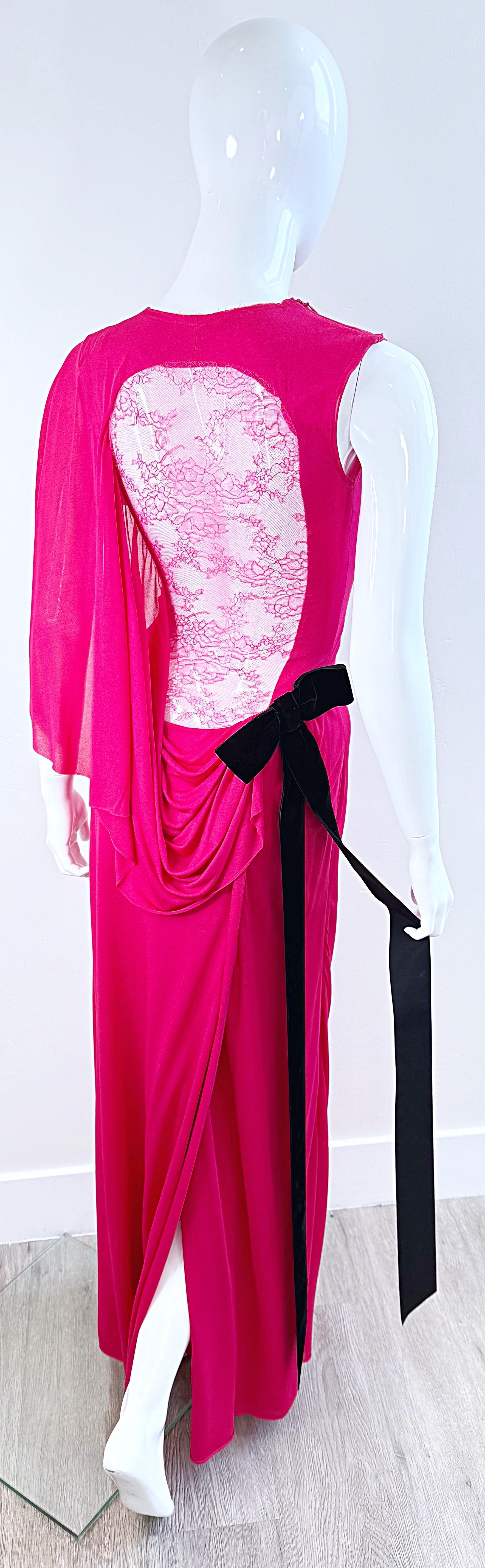 Nina Ricci, abito primavera 2013 in rosa caldo con fiocco in velluto e pizzo sul retro, taglia 34 2 / 4 in vendita 7