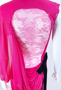 Nina Ricci Primavera 2013 Bata Rosa Caliente Vestido con Lazo de Terciopelo y Espalda de Encaje Talla 34 2 / 4