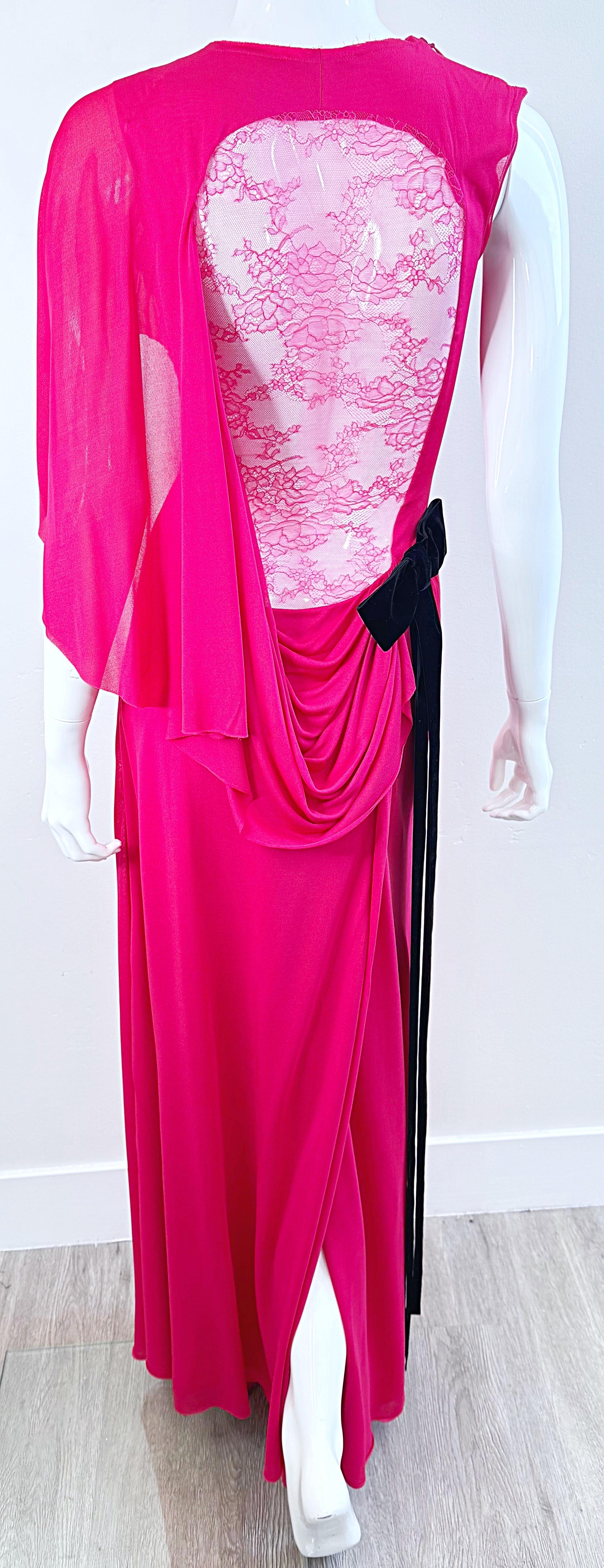 Nina Ricci, abito primavera 2013 in rosa caldo con fiocco in velluto e pizzo sul retro, taglia 34 2 / 4 in vendita 3