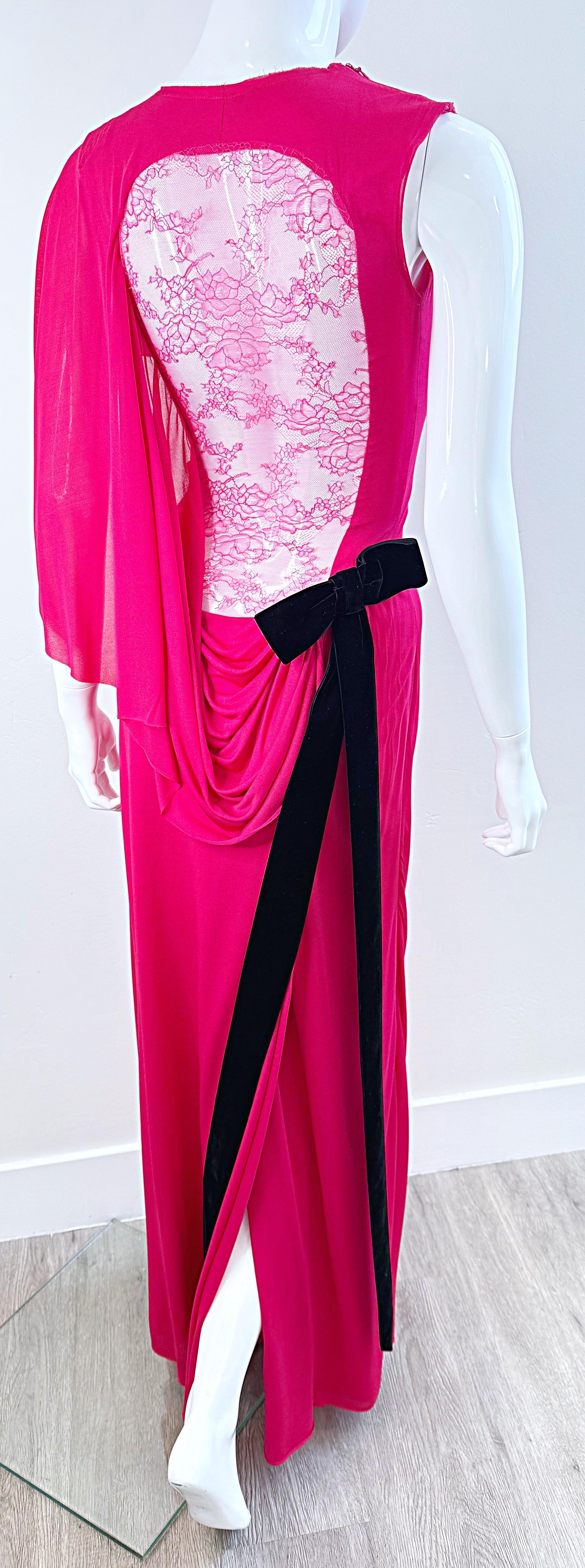 Nina Ricci, abito primavera 2013 in rosa caldo con fiocco in velluto e pizzo sul retro, taglia 34 2 / 4 in vendita 4