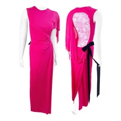 Nina Ricci Spring 2013 Hot Pink Gown Lace Back Velvet Bow Dress Size 34 2 / 4