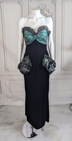 Nina Ricci Strapless Velvet, Organza, Brocade Column Gown