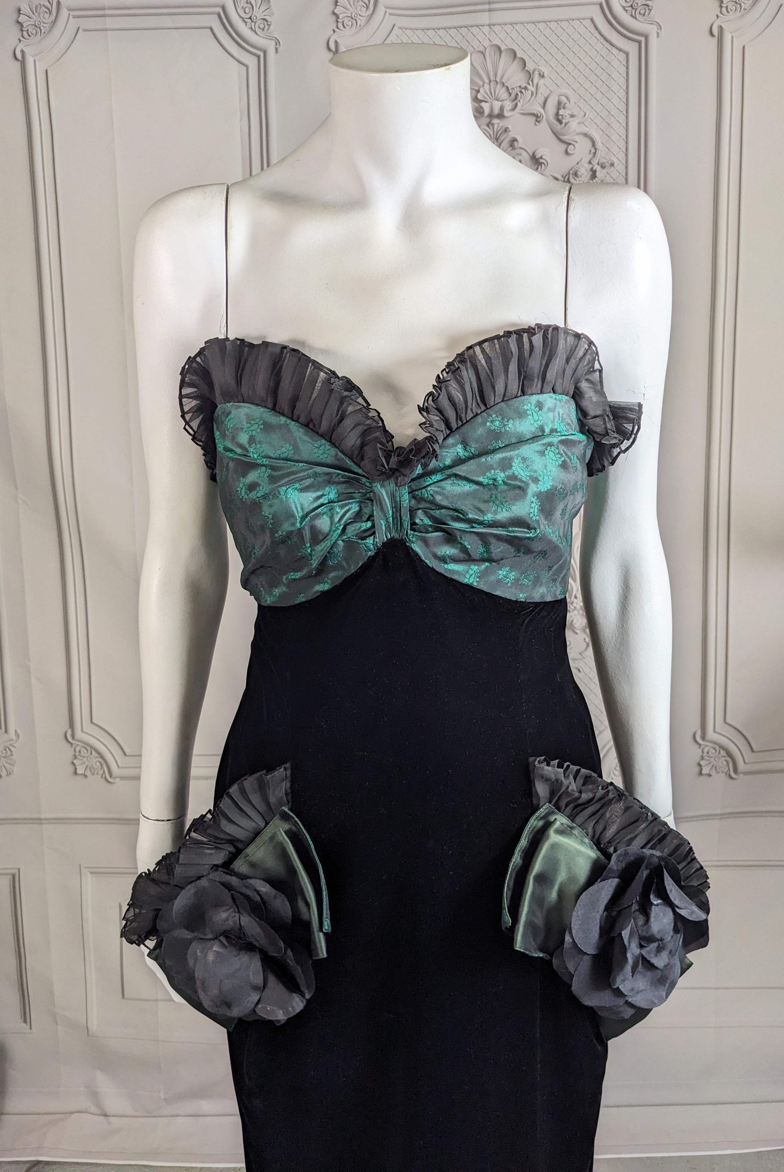 Black Nina Ricci Strapless Velvet, Organza, Brocade Column Gown For Sale