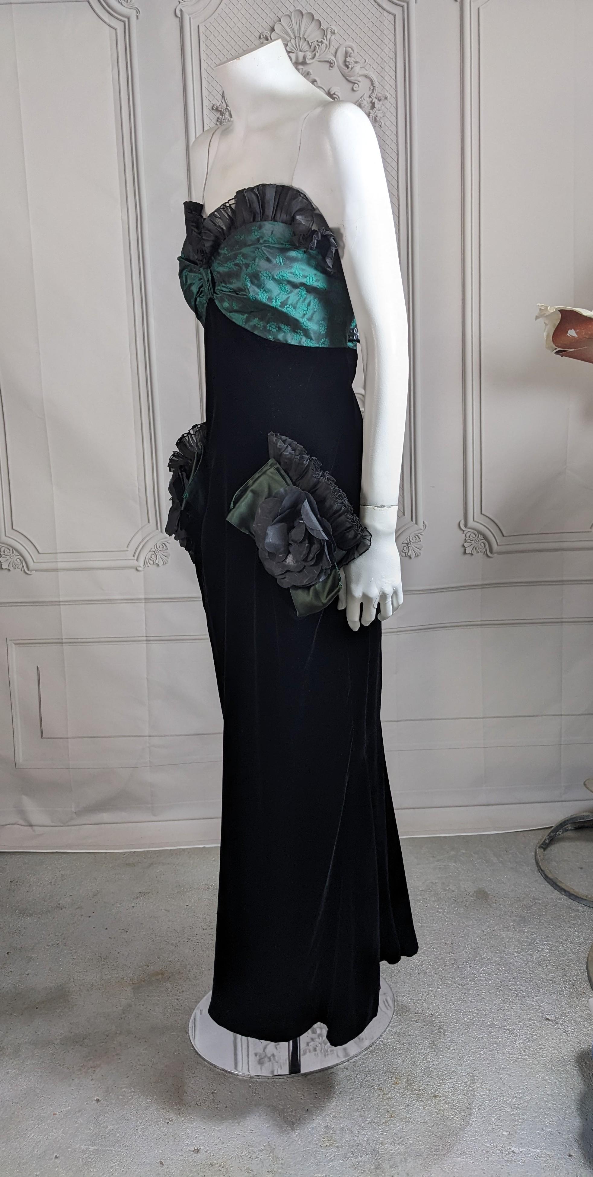 Nina Ricci Strapless Velvet, Organza, Brocade Column Gown For Sale 2