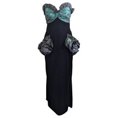 Abito a colonna senza spalline in velluto, organza e broccato di Nina Ricci