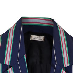 Nina Ricci Striped Single-Breasted Blazer with Pockets in Navy Blue Acetate