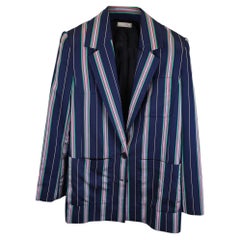 Nina Ricci Striped Single-Breasted Blazer with Pockets in Navy Blue Acetate