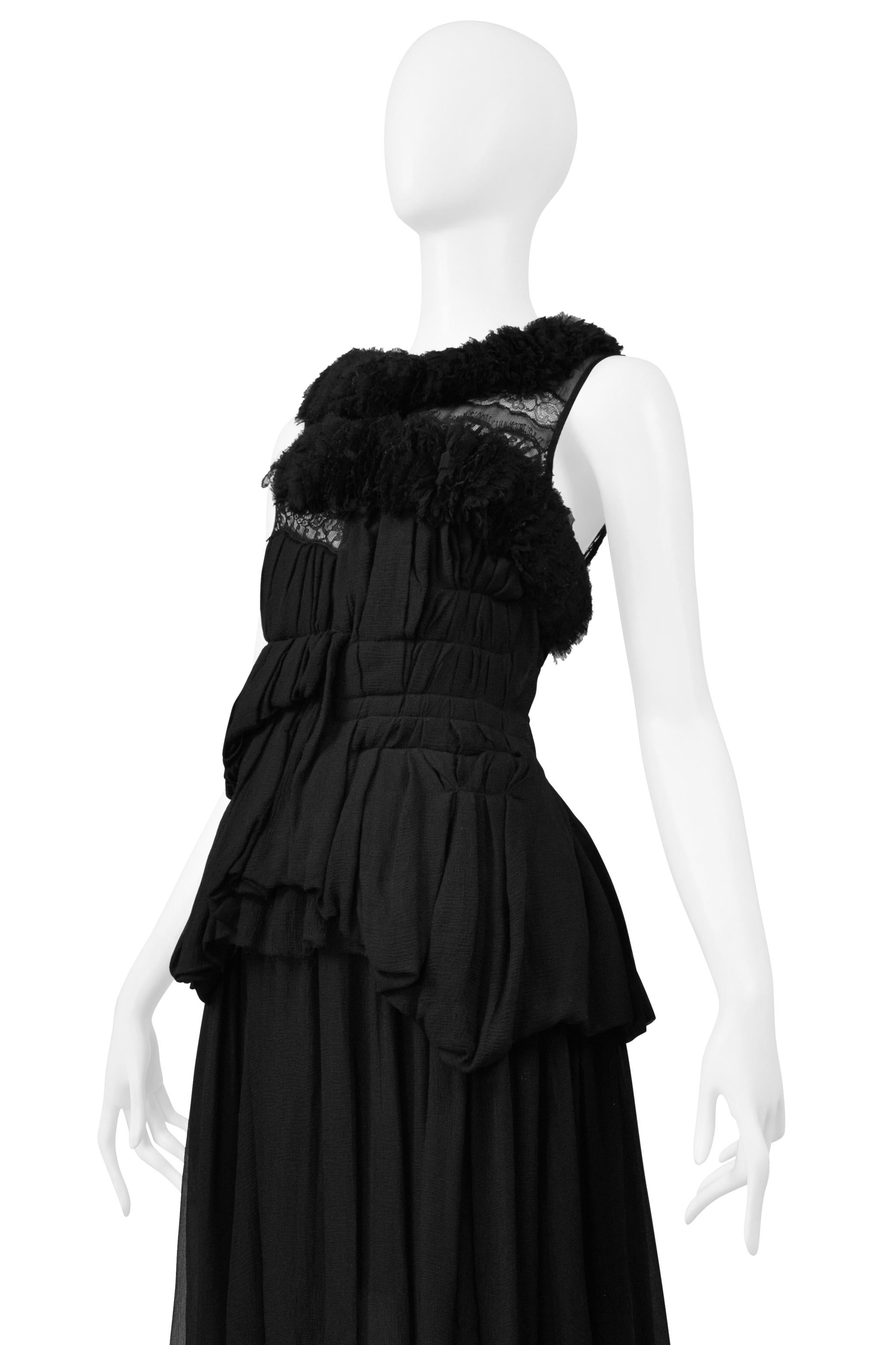 Women's Nina Ricci Stunning Black Chiffon & Lace Evening Gown with Train For Sale