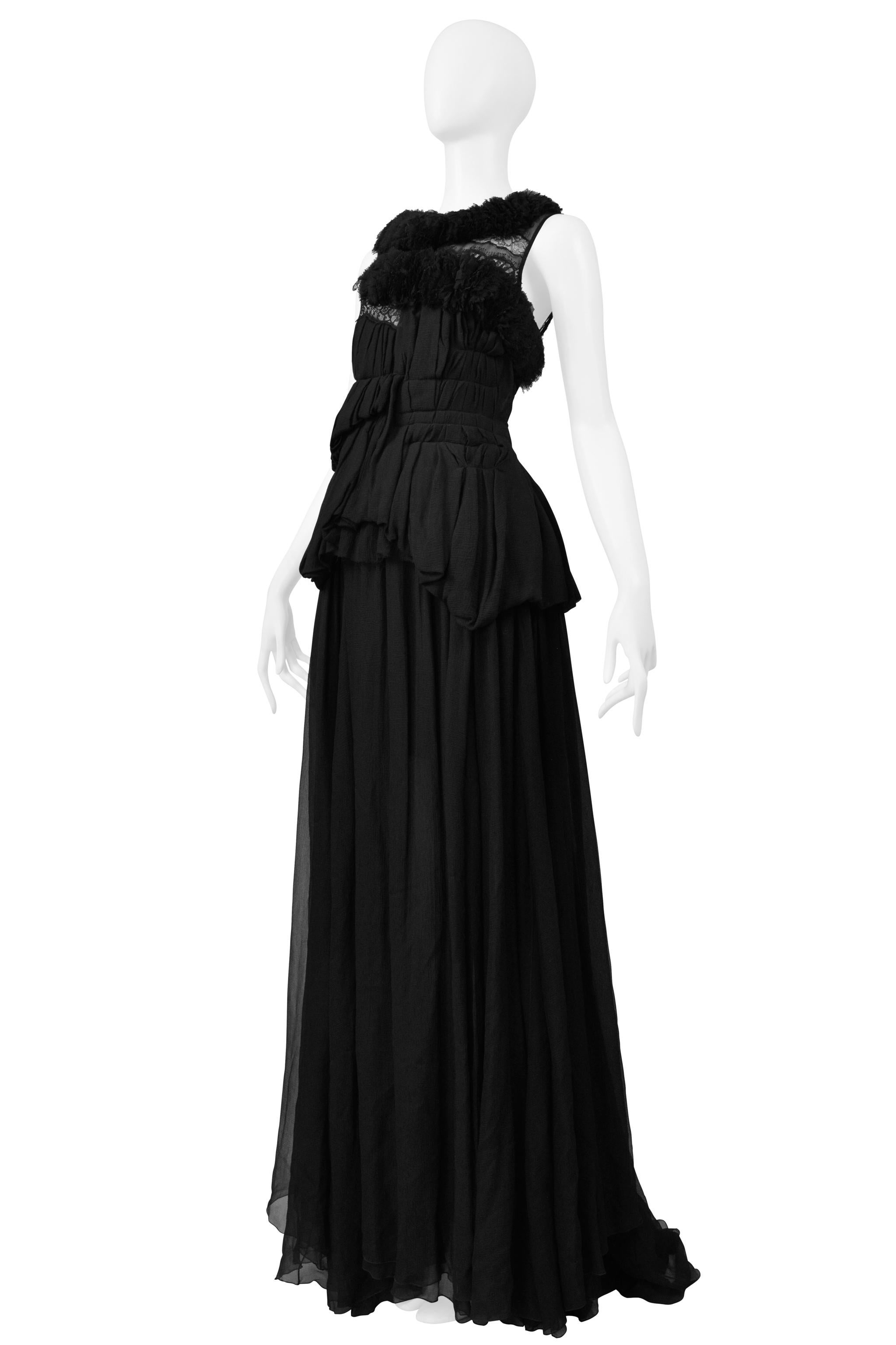 Nina Ricci Stunning Black Chiffon & Lace Evening Gown with Train For Sale 1
