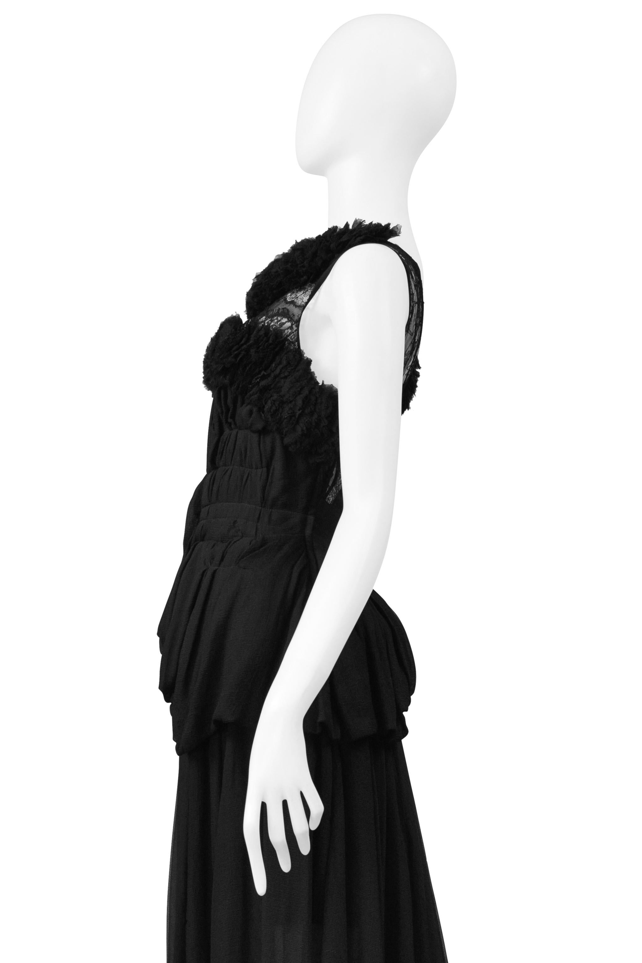 Nina Ricci Stunning Black Chiffon & Lace Evening Gown with Train For Sale 2