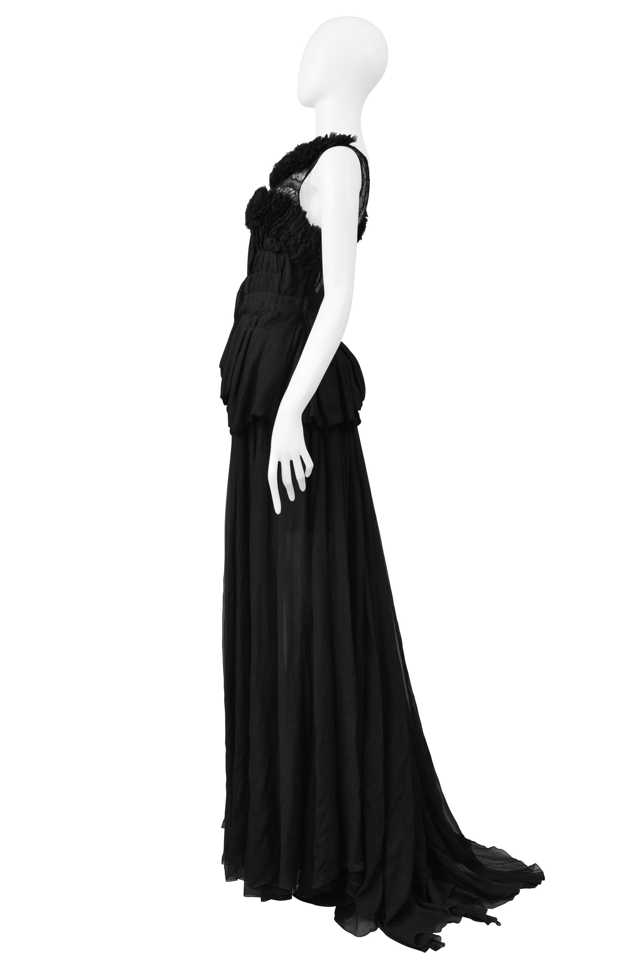 Nina Ricci Stunning Black Chiffon & Lace Evening Gown with Train For Sale 3