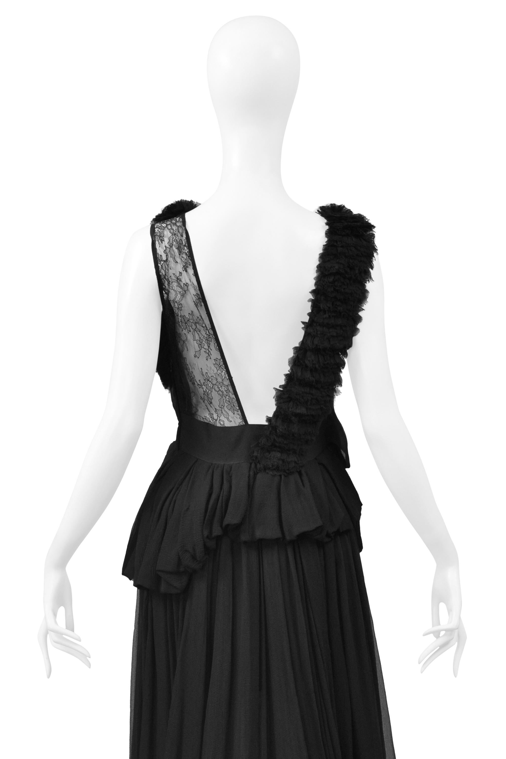 Nina Ricci Stunning Black Chiffon & Lace Evening Gown with Train For Sale 4