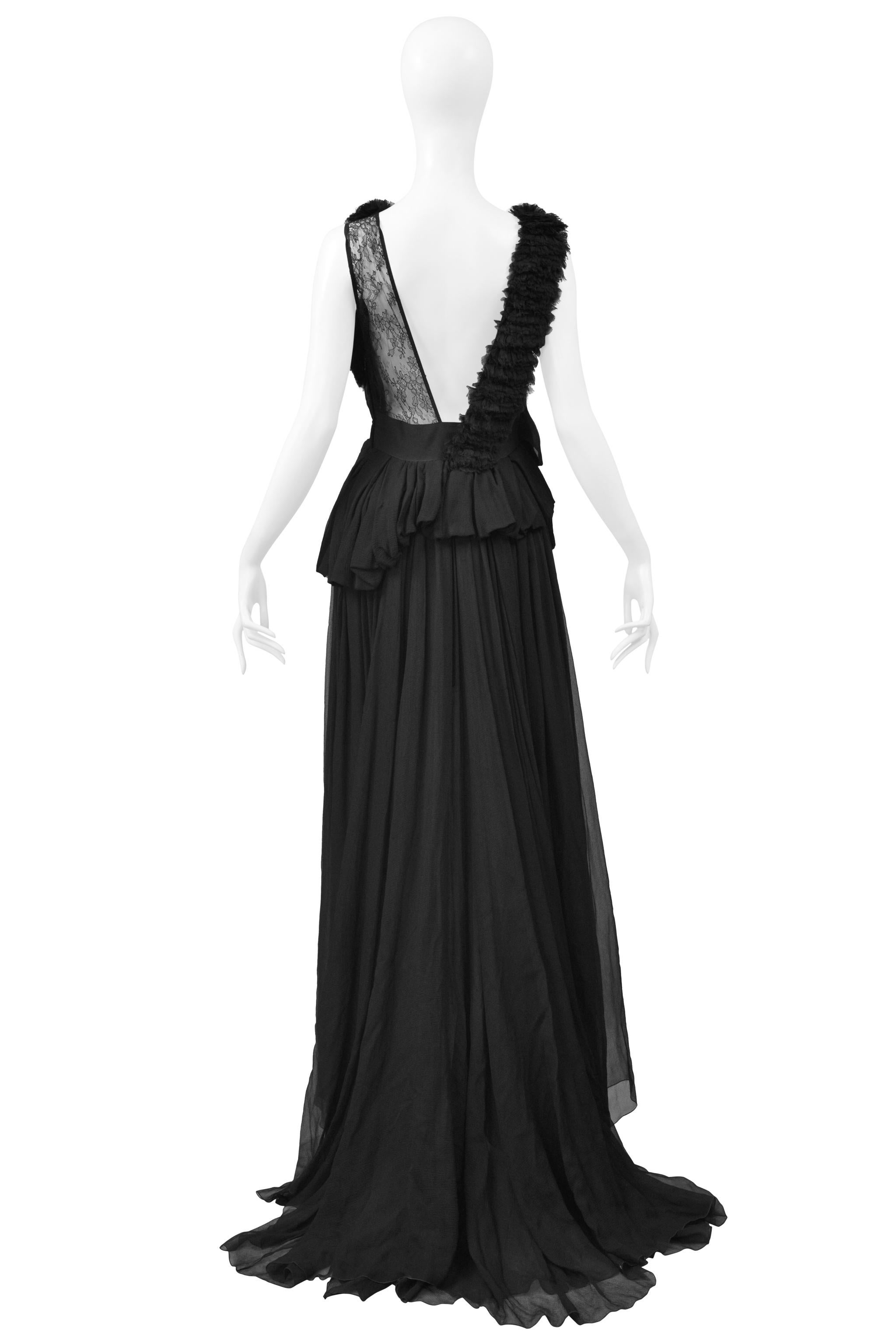 Nina Ricci Stunning Black Chiffon & Lace Evening Gown with Train For Sale 5