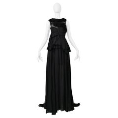 Nina Ricci Stunning Black Chiffon & Lace Evening Gown with Train