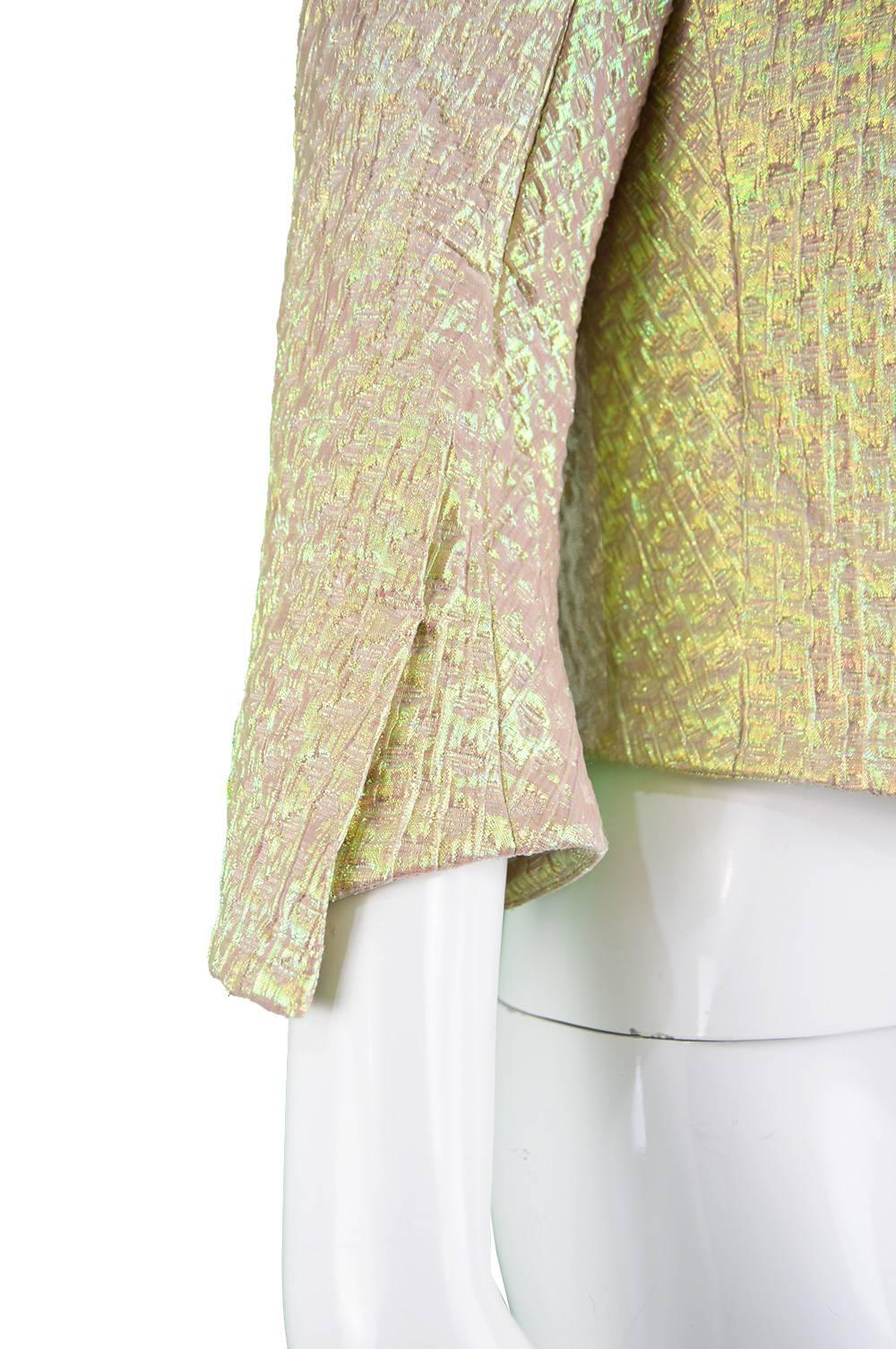 Nina Ricci Textured Iridescent Gold Lamé Futuristic Women's Blazer Jacket  1