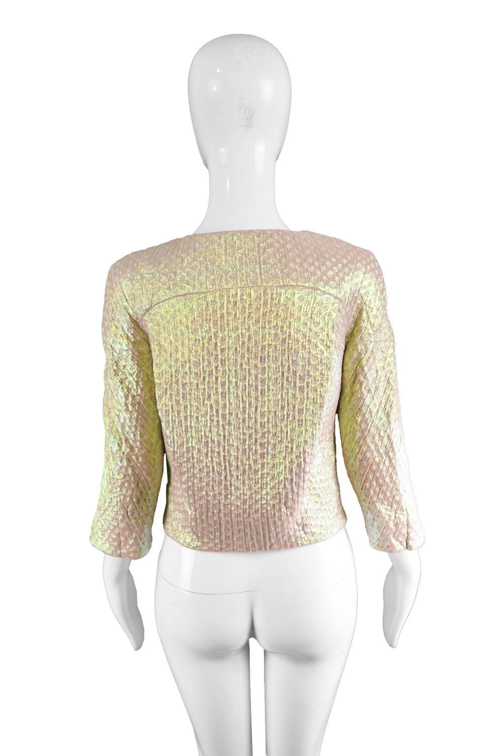 Nina Ricci Textured Iridescent Gold Lamé Futuristic Women's Blazer Jacket  2