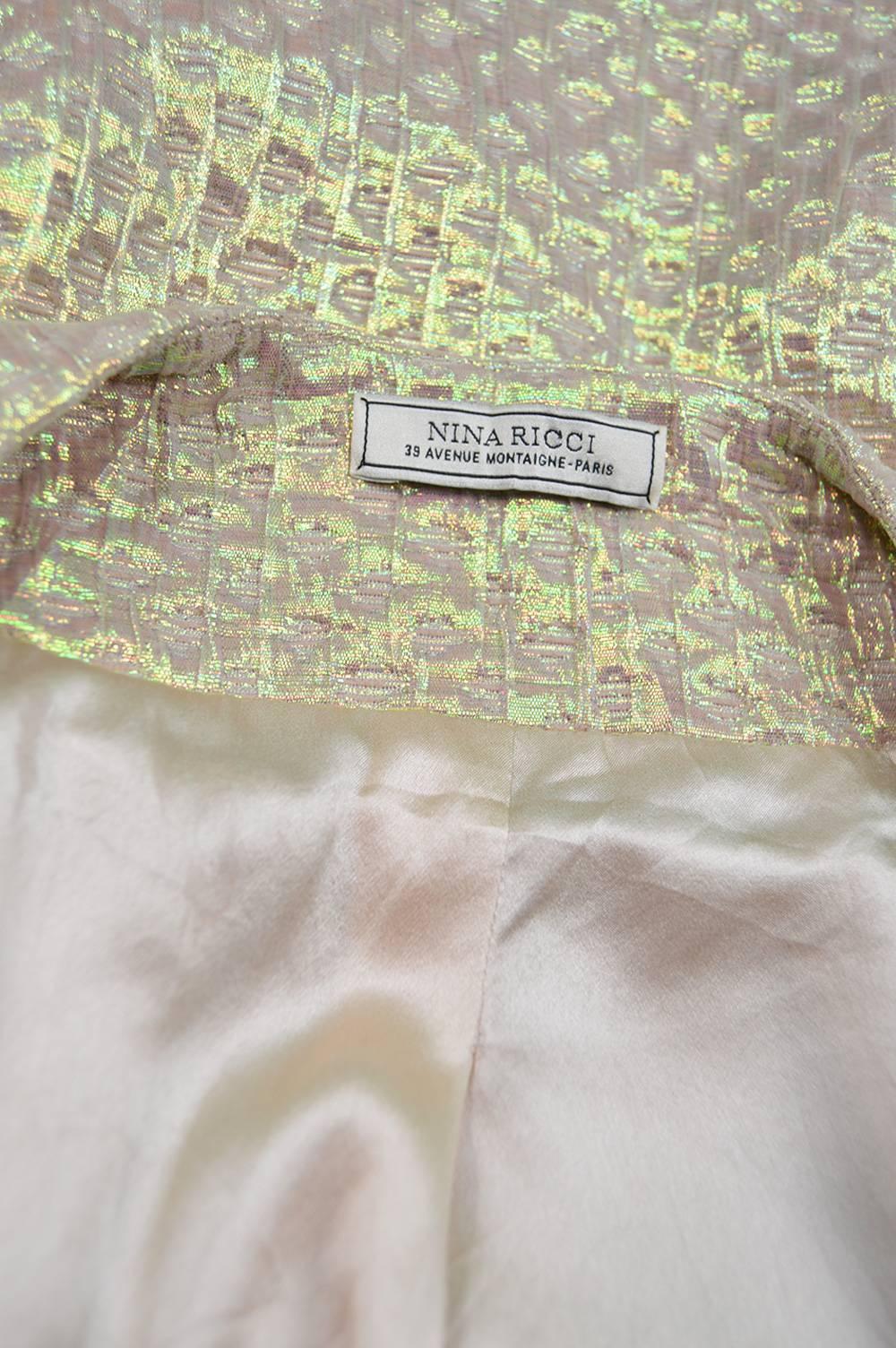 Nina Ricci Textured Iridescent Gold Lamé Futuristic Women's Blazer Jacket  3