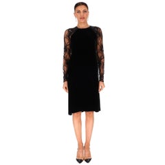 Nina Ricci Velvet Dress With Floral Lace Sleeves & Back