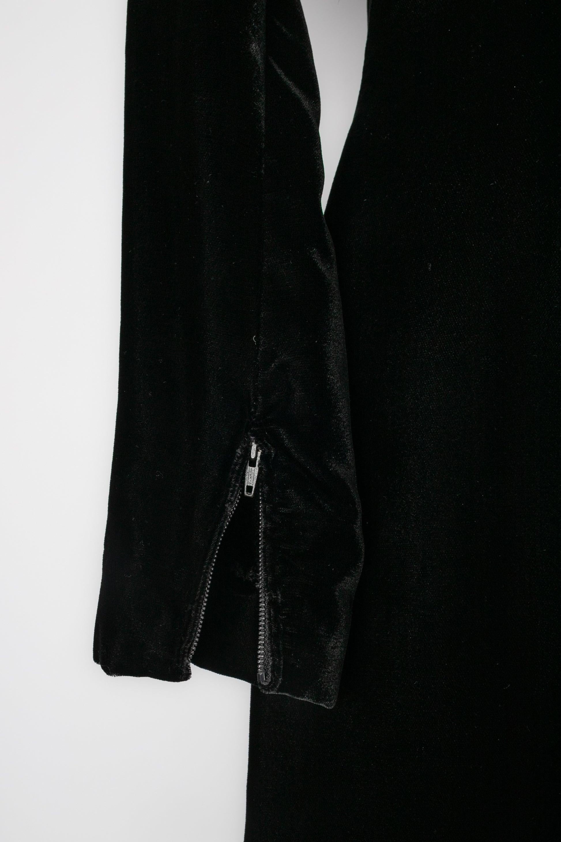 Nina Ricci Vestido de terciopelo con muselina multicolor con volantes en los hombros, 1987/1988 en venta 1