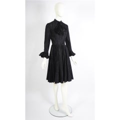 Nina Ricci Vintage ss 1971 Black Silk Pleated Skirt & Attached Ruffled Tie Dress