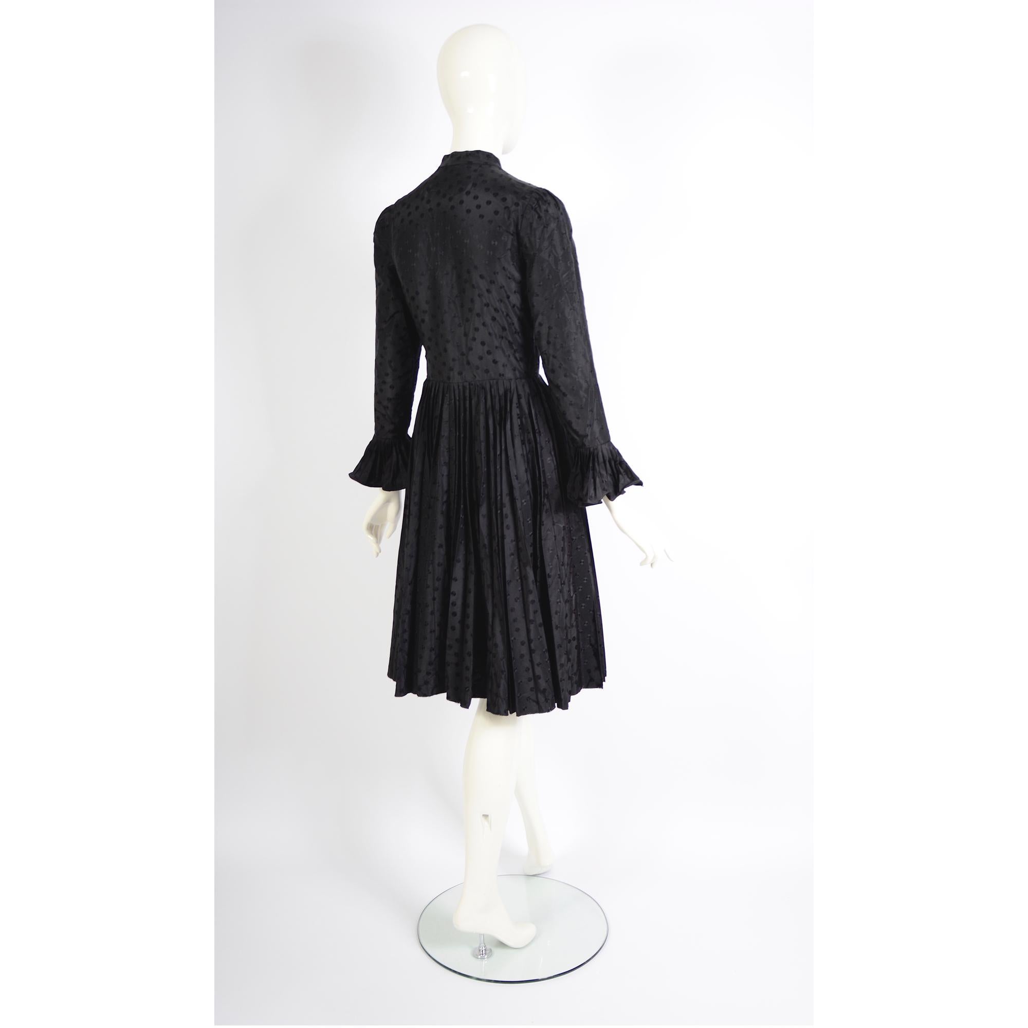 Women's Nina Ricci Vintage 1970s Black Silk Pleated Skirt & Attached Ruffled Tie Dress For Sale