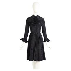 Nina Ricci Vintage 1970s Black Silk Pleated Skirt & Attached Ruffled Tie Dress