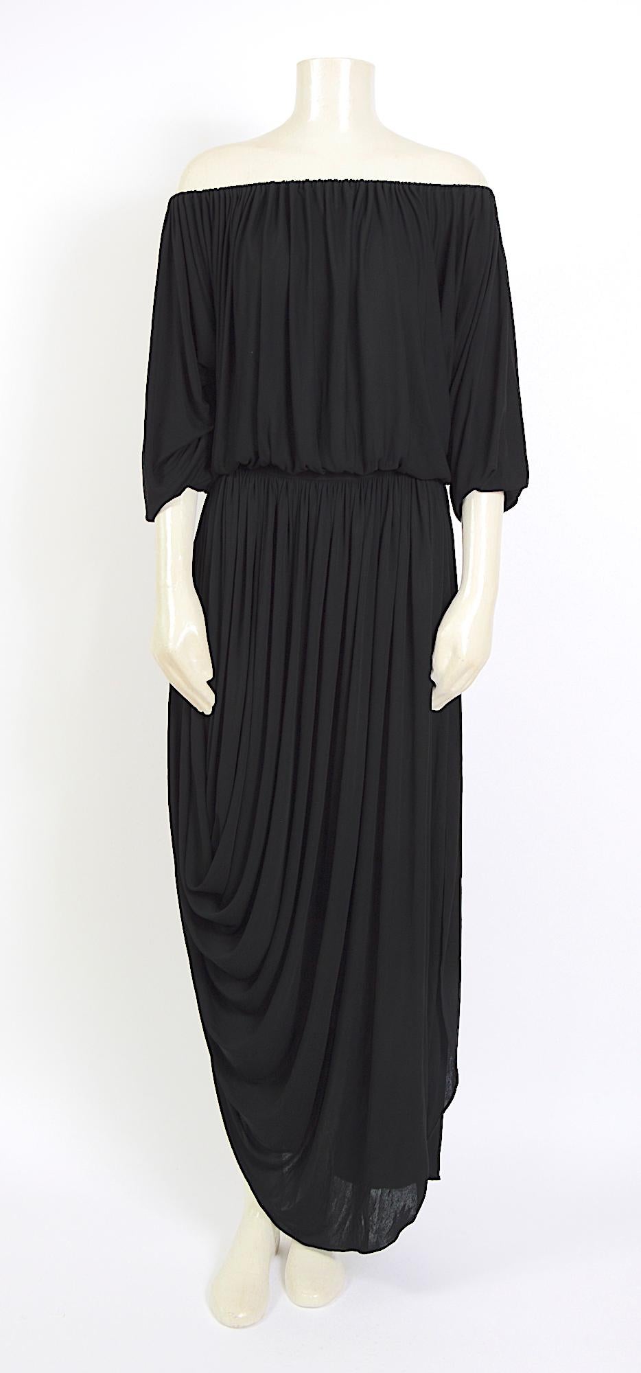 Nina Ricci vintage años 70 Vestido drapeado estilo greco de punto de viscosa negro en venta 5