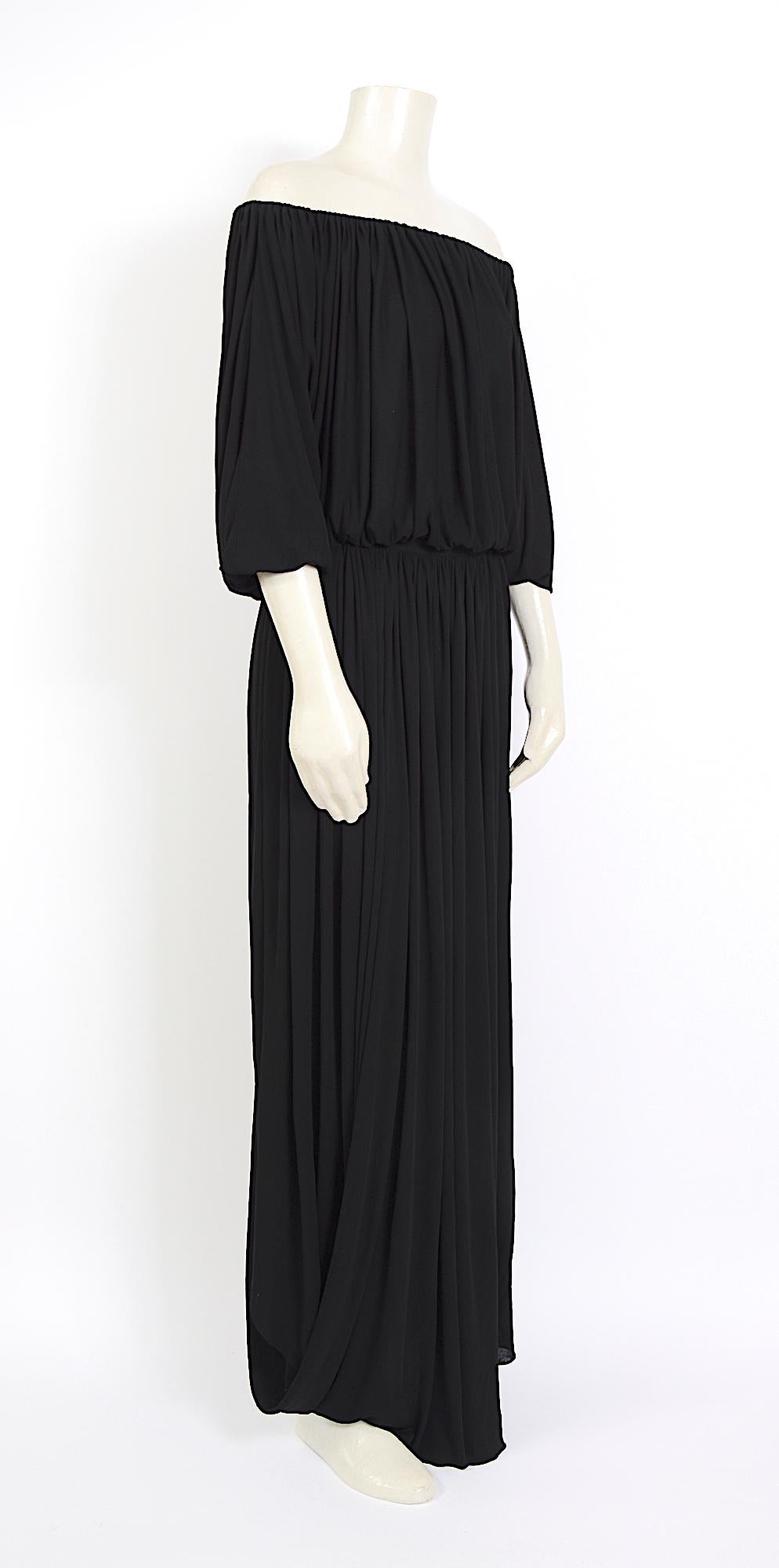 Nina Ricci vintage 1970s black viscose jersey Grecian style draped dress For Sale 6