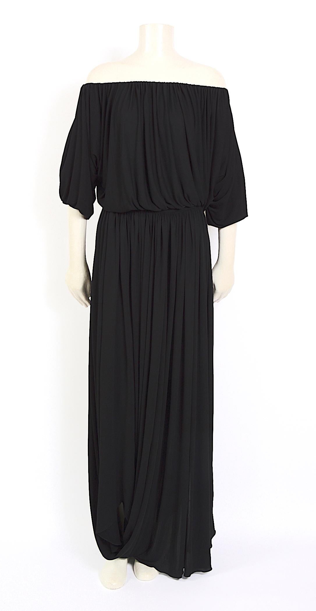 Noir Nina Ricci vintage 1970 robe drapée de style grec en jersey de viscose noir en vente