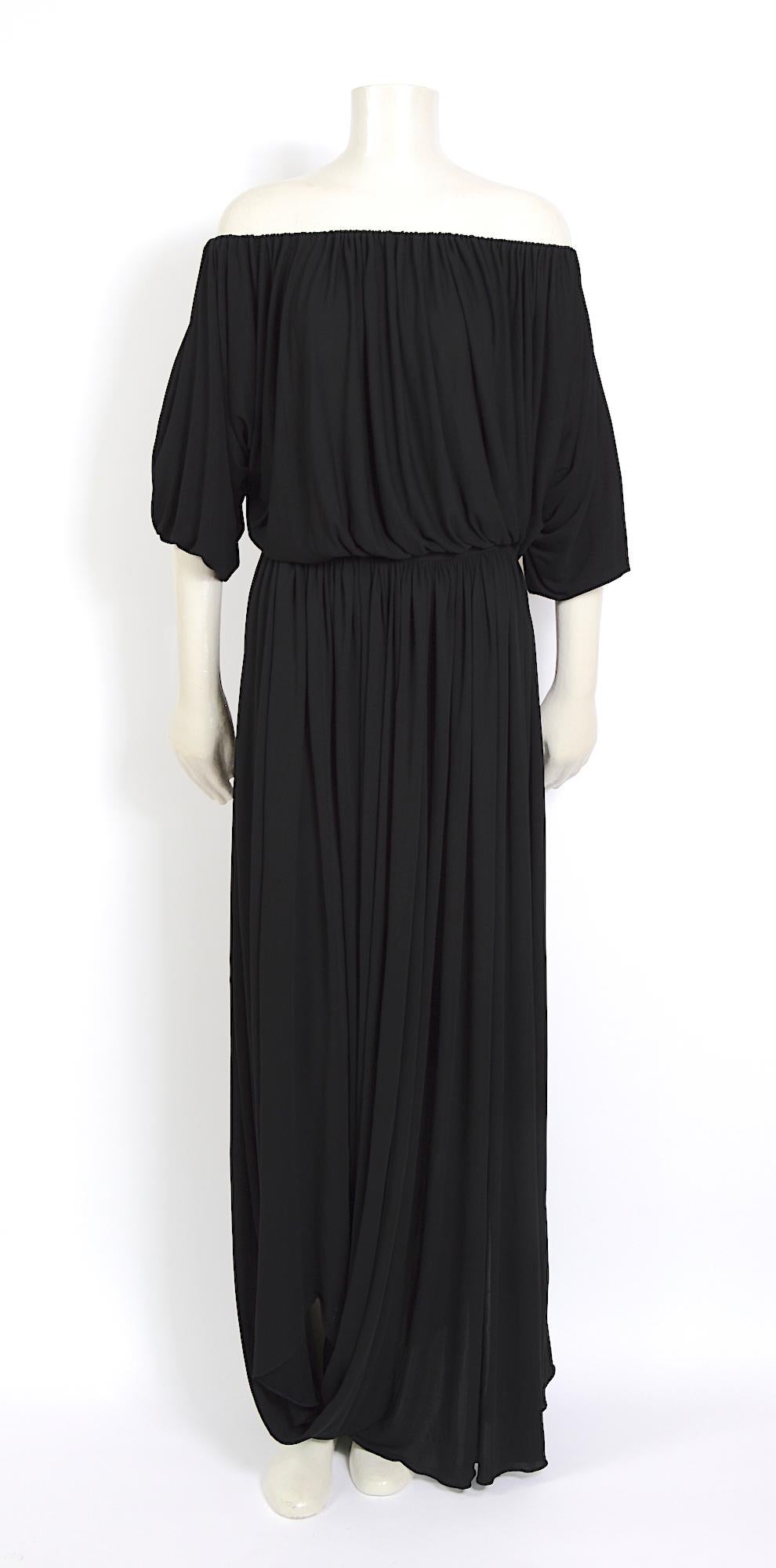 Nina Ricci vintage 1970s black viscose jersey Grecian style draped dress In Good Condition For Sale In Antwerp, BE