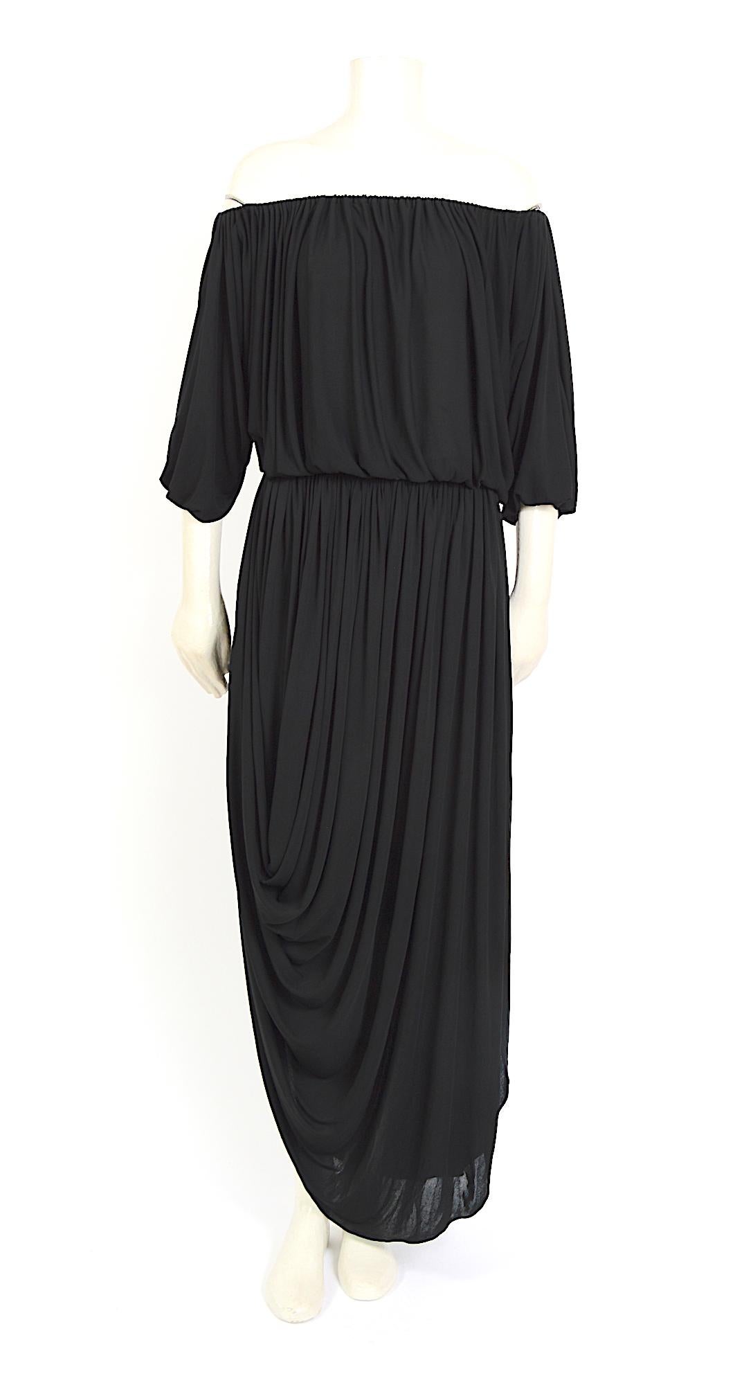 Women's Nina Ricci vintage 1970s black viscose jersey Grecian style draped dress For Sale