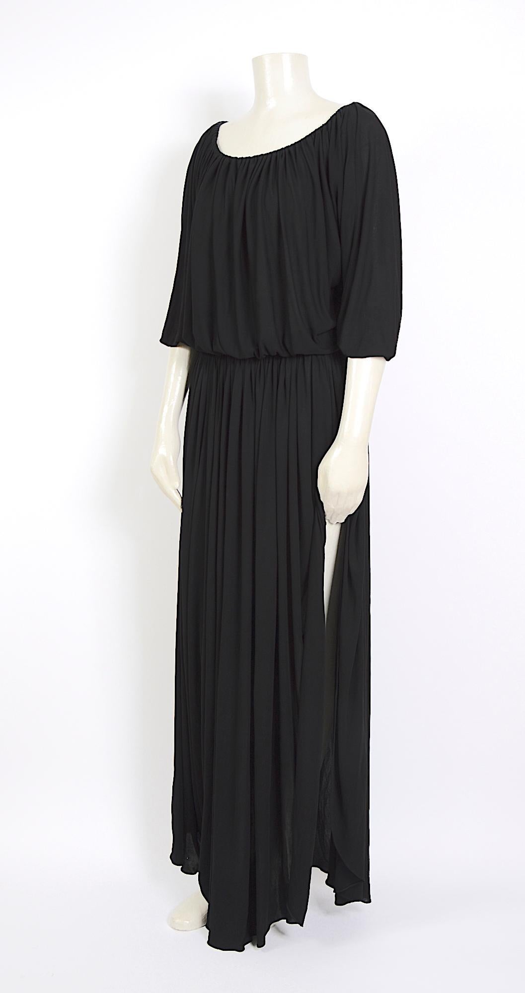 Nina Ricci vintage 1970s black viscose jersey Grecian style draped dress For Sale 1
