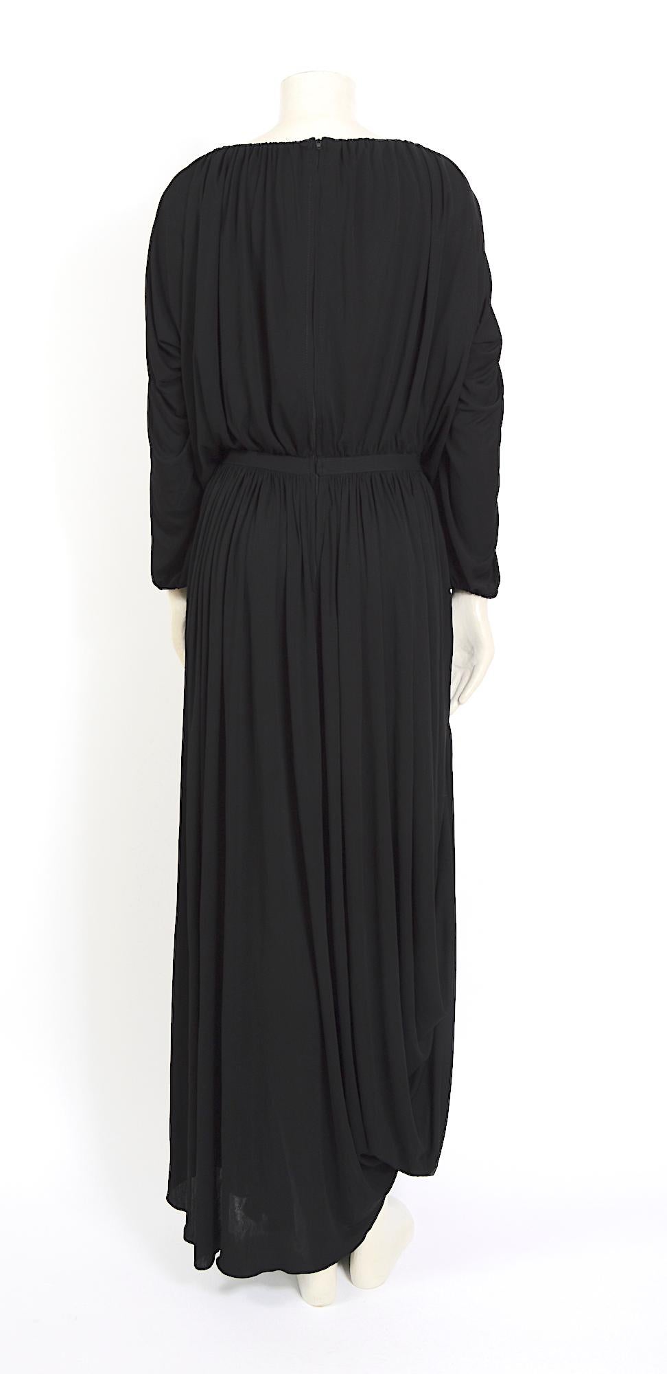 Nina Ricci vintage 1970s black viscose jersey Grecian style draped dress For Sale 3