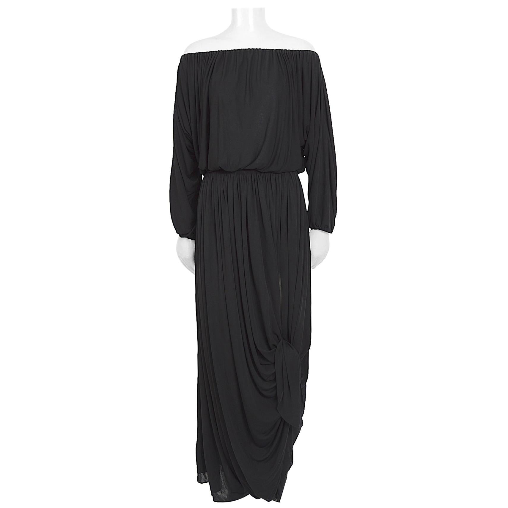 Nina Ricci vintage 1970s black viscose jersey Grecian style draped dress For Sale