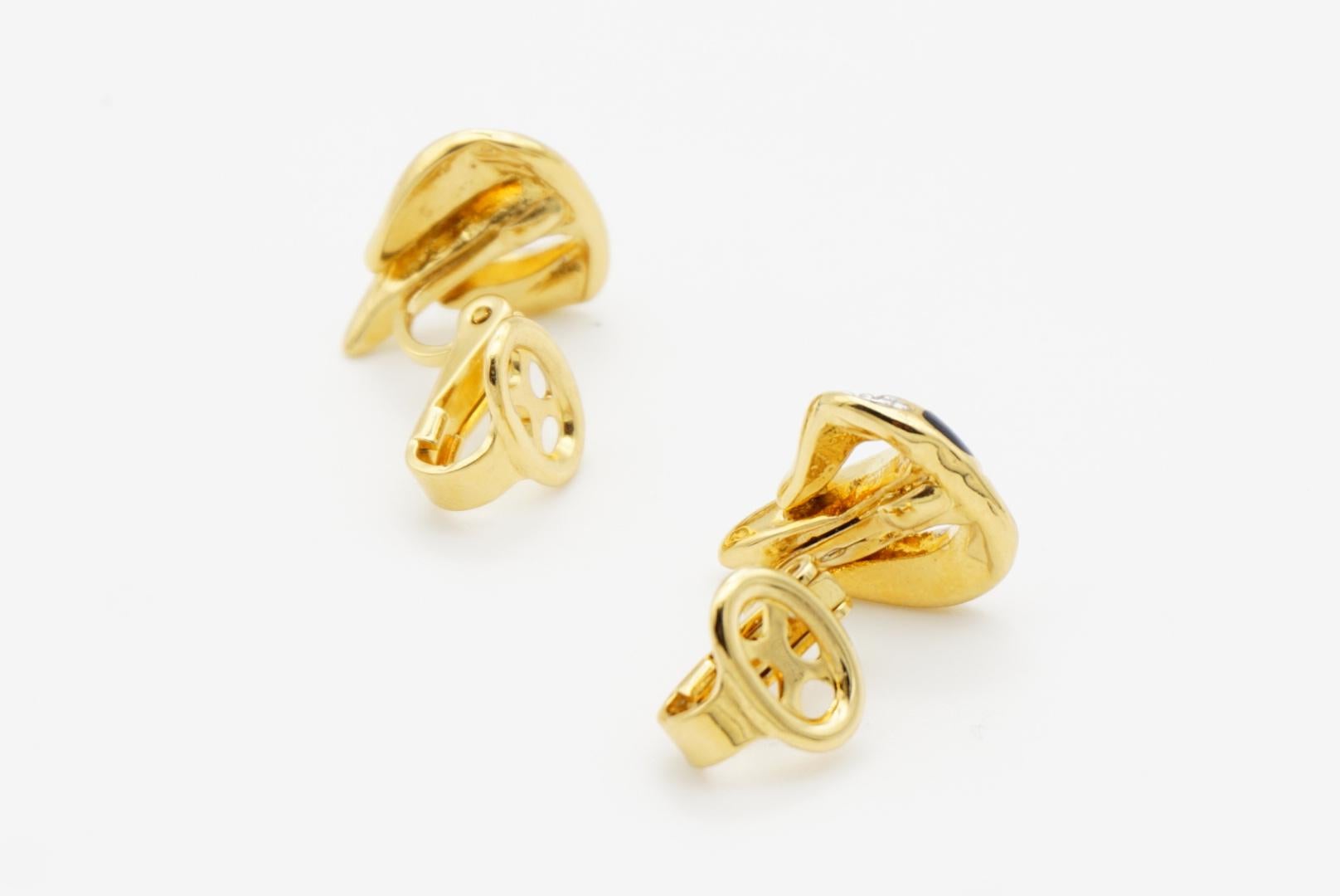 Nina Ricci Vintage 1980s Black Enamel Crystals Leaf Fire Openwork Clip Earrings 8