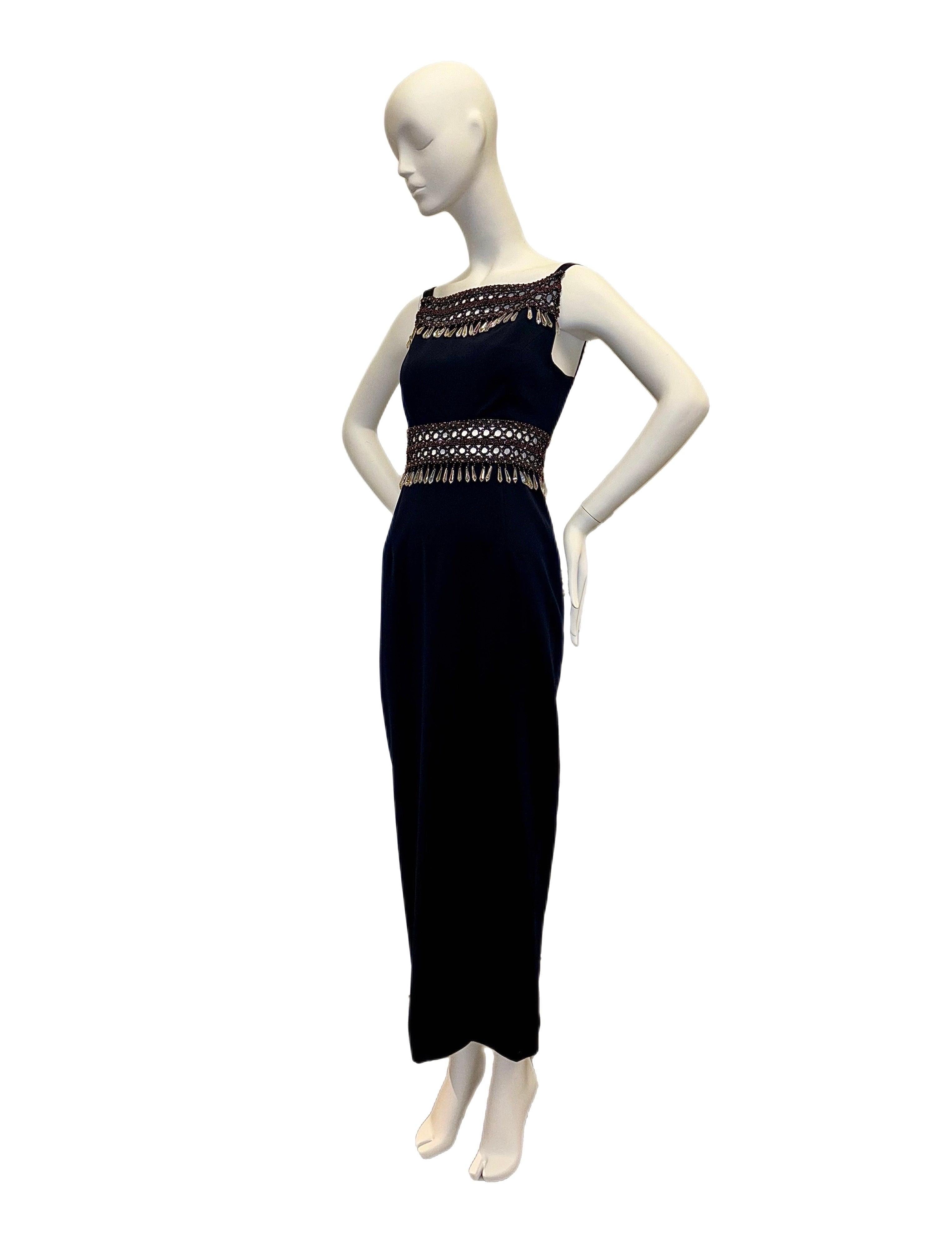 Gray NINA RICCI Vintage Beaded Embellished Cut Out Evening Gown Boutique Edition Maxi For Sale