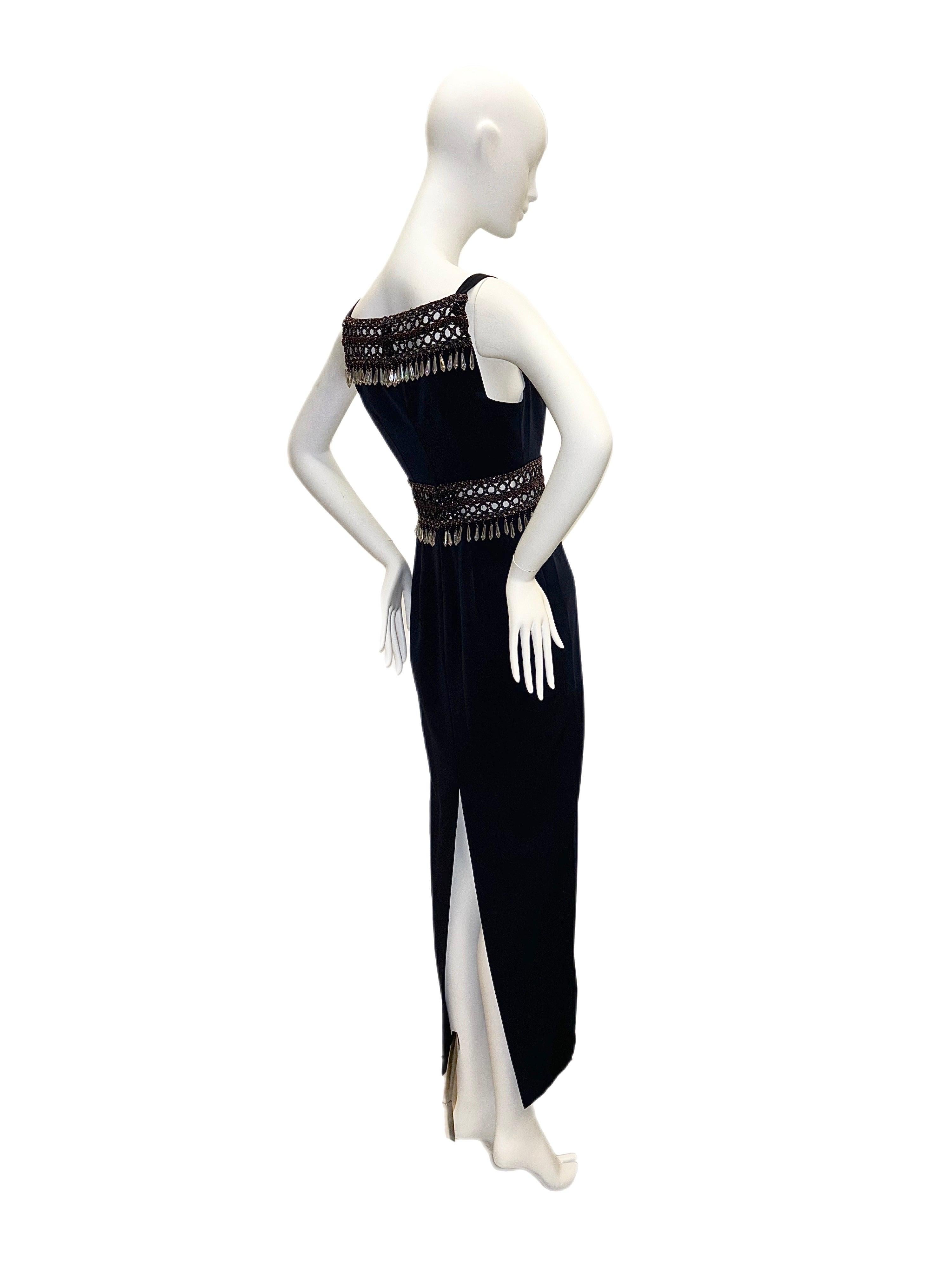 NINA RICCI Vintage Beaded Embellished Cut Out Evening Gown Boutique Edition Maxi In Excellent Condition For Sale In Leonardo, NJ