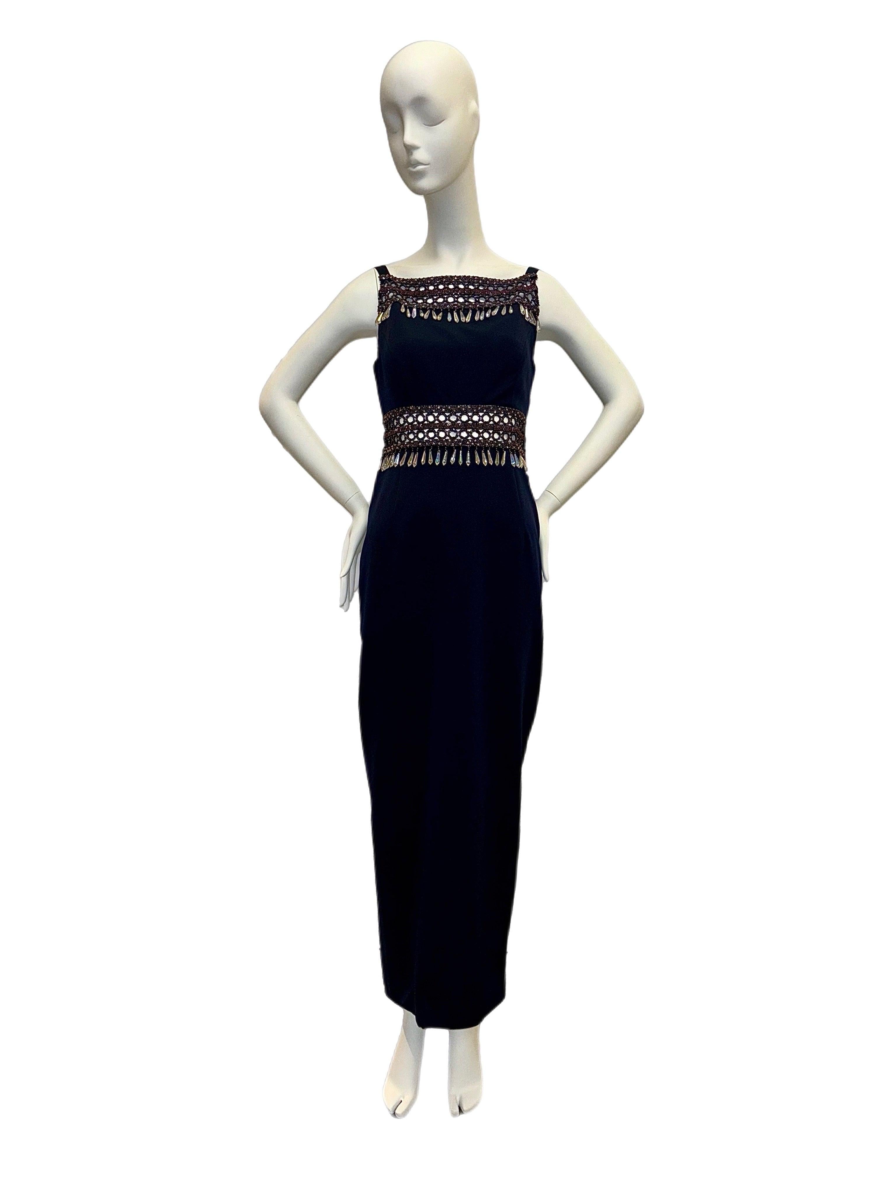 NINA RICCI Vintage Beaded Embellished Cut Out Evening Gown Boutique Edition Maxi For Sale 3