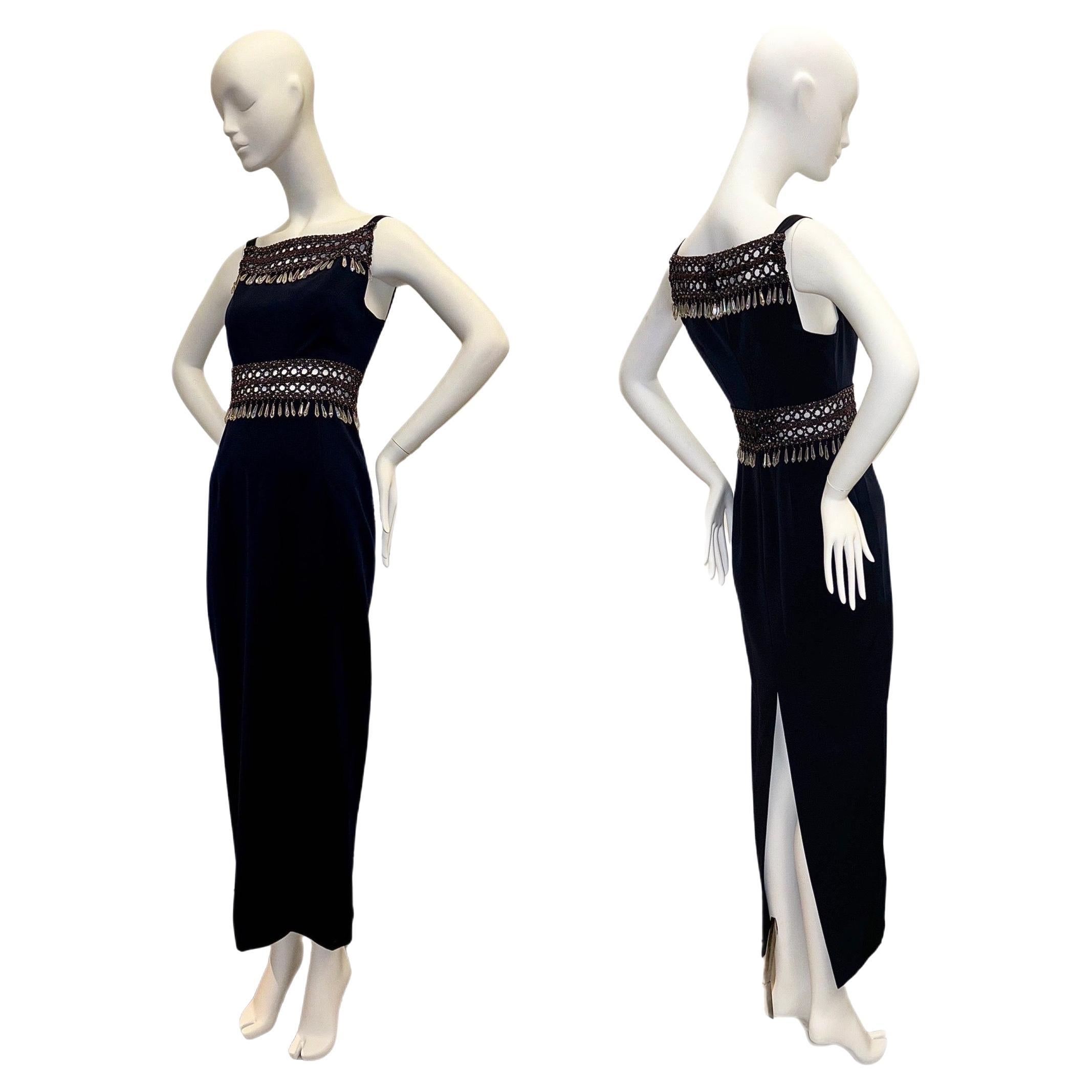 NINA RICCI Vintage Beaded Embellished Cut Out Evening Gown Boutique Edition Maxi For Sale