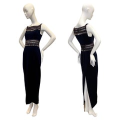 NINA RICCI Vestido de noche Vintage con pedrería y corte recortado Edición Boutique Maxi