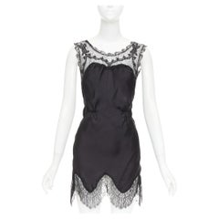 NINA RICCI Vintage black intricate lace trim 100% silk camisole dress FR36 XS