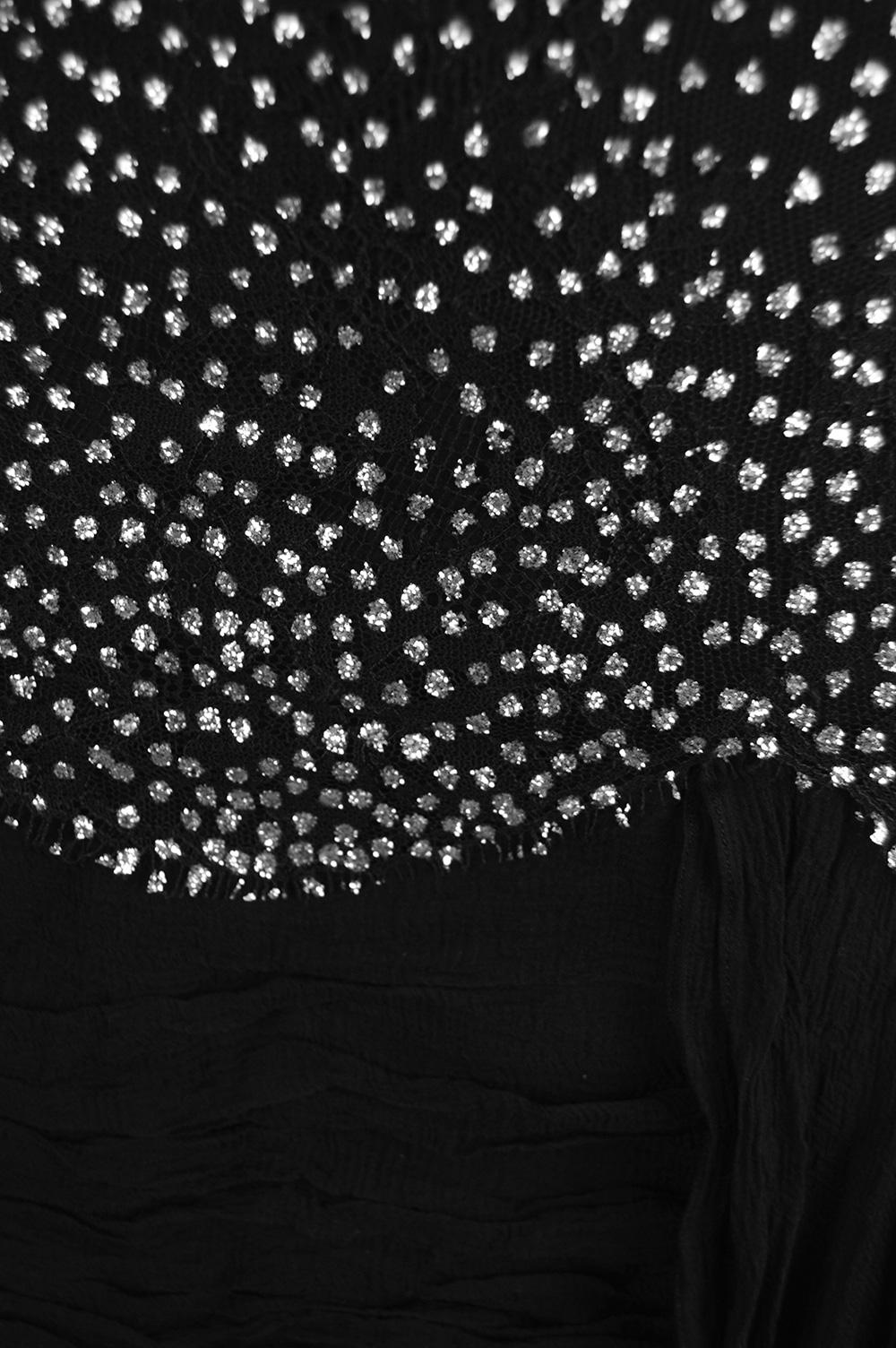 Nina Ricci Vintage Black Silk Chiffon & Silver Glitter Strapless Dress, 1980s For Sale 2