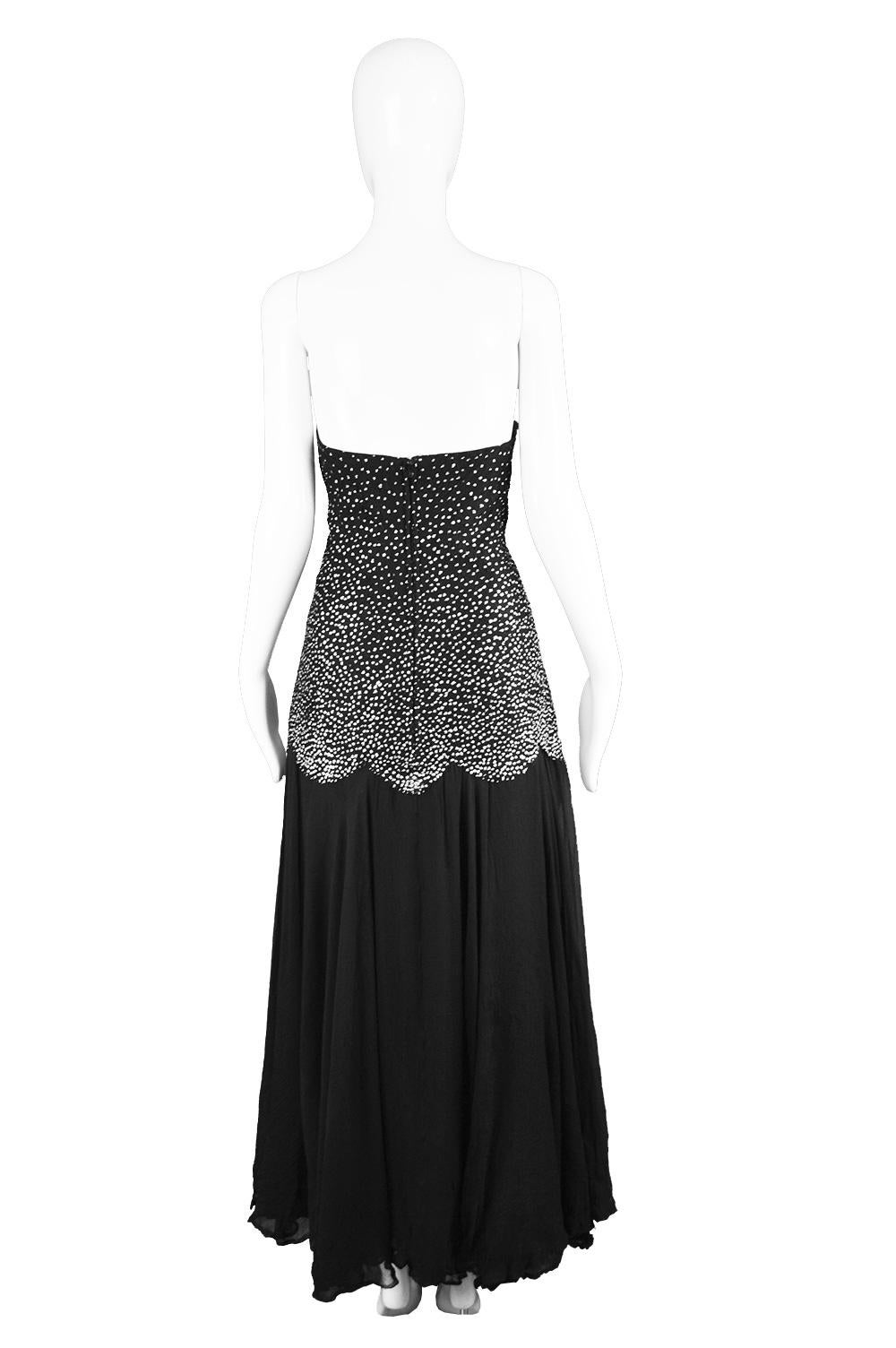 Nina Ricci Vintage Black Silk Chiffon & Silver Glitter Strapless Dress, 1980s For Sale 3