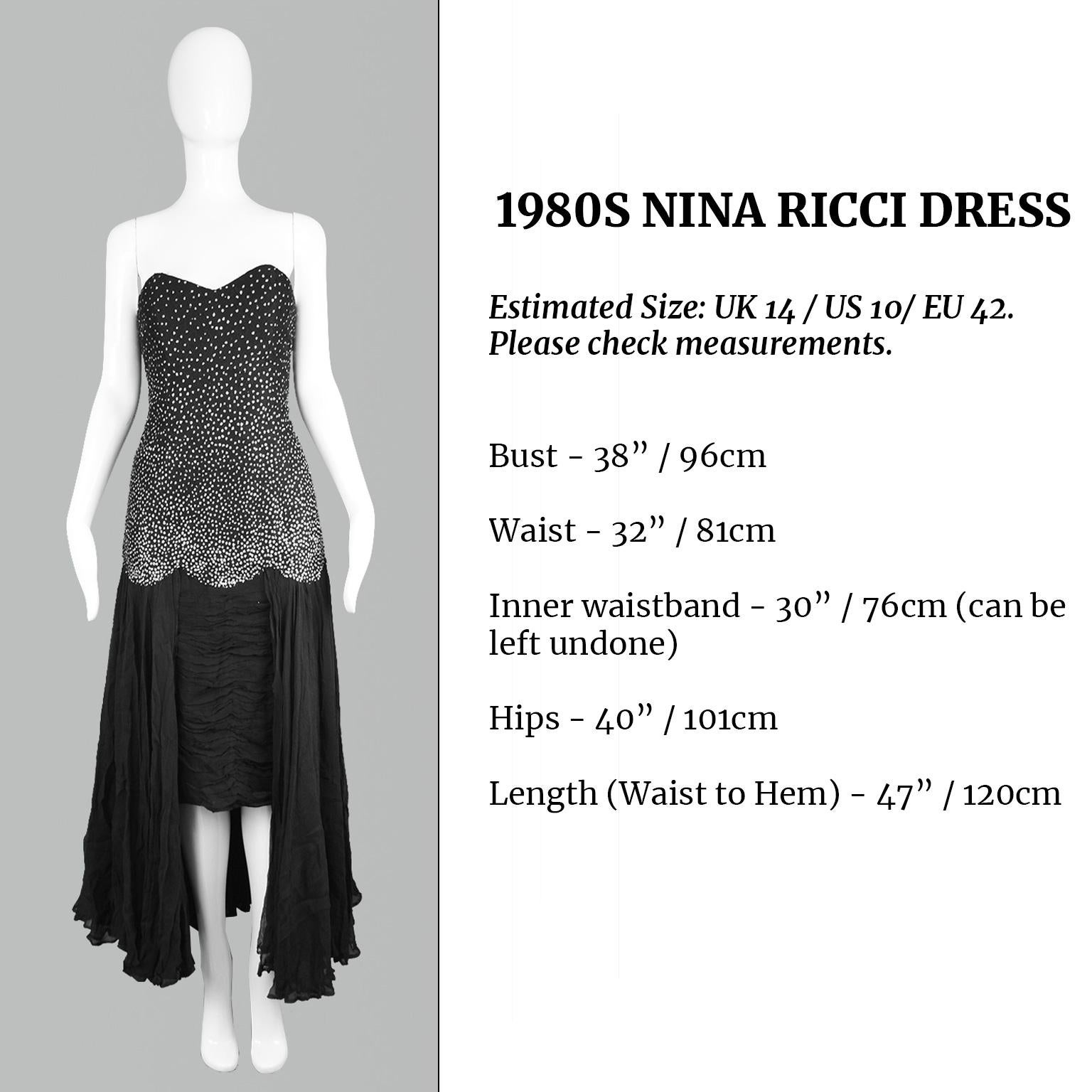 Nina Ricci Vintage Black Silk Chiffon & Silver Glitter Strapless Dress, 1980s 5
