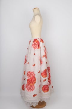 Nina Ricci Vintage Cotton Maxi Skirt with Strawberry Pie Patches