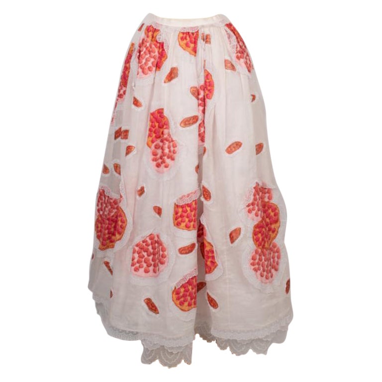 Nina Ricci Vintage Cotton Maxi Skirt with Strawberry Pie Patches