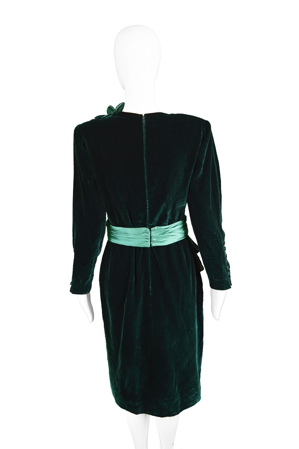 Nina Ricci Vintage Dark Green Velvet Swag Detail Evening Dress, 1980s For Sale 3