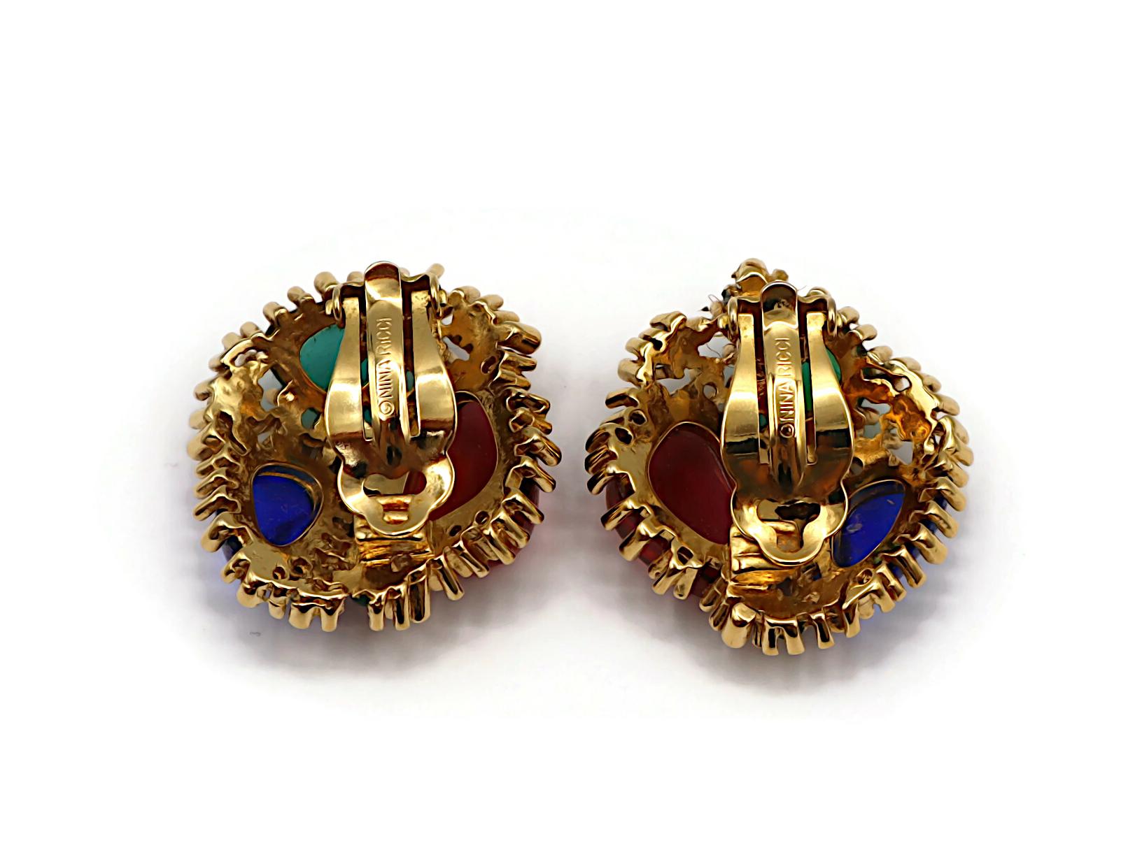 NINA RICCI Vintage Glass Cabochon Clip-On Earrings For Sale 1